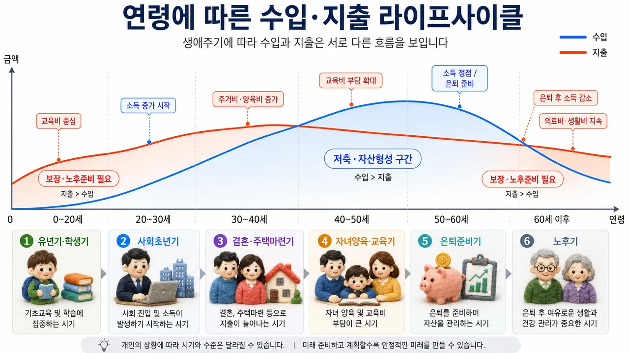 정상적인 수입과 지출 라이프사이클
